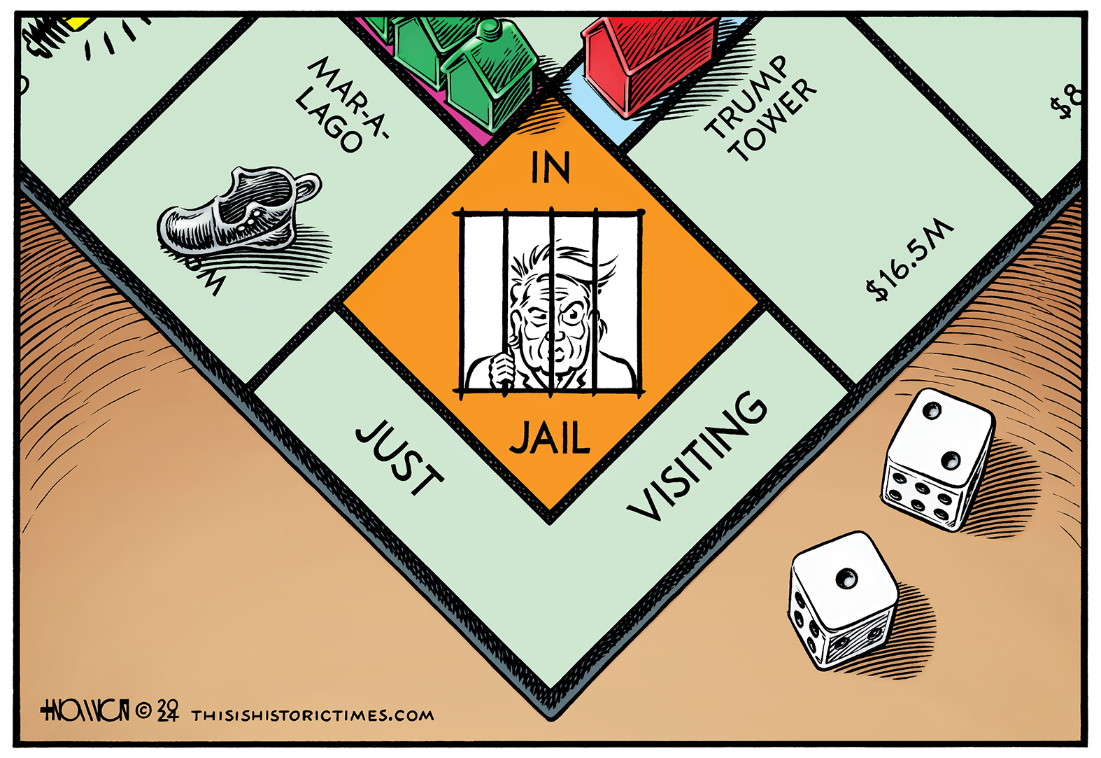 Donald Trump-themed Monopoly board with Trump as the guy In Jail.