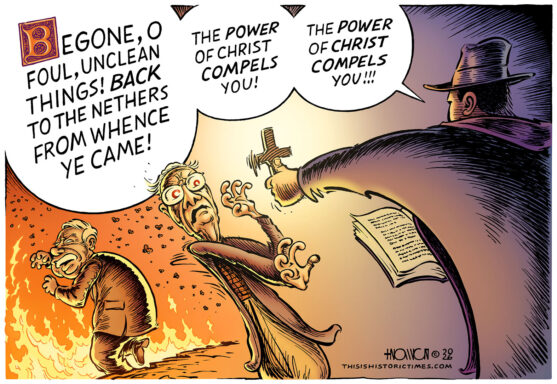 Exorcist drives the demons Lindsey Graham and Mitch McConnell back to Hell.